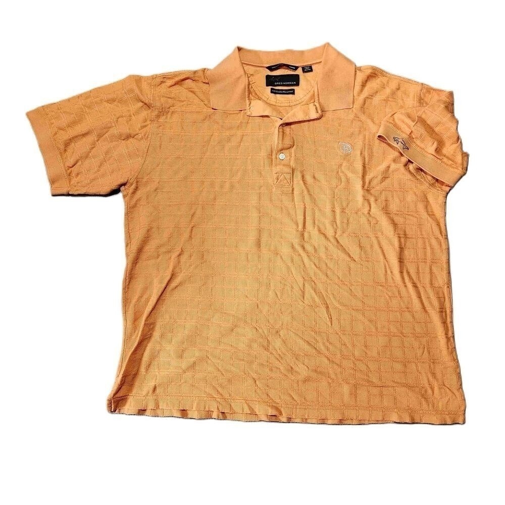Greg Norman Orange Checkered Polo Shirt Short Sleeve XL